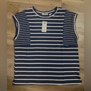 Notations Navy and White Striped muscle Tee